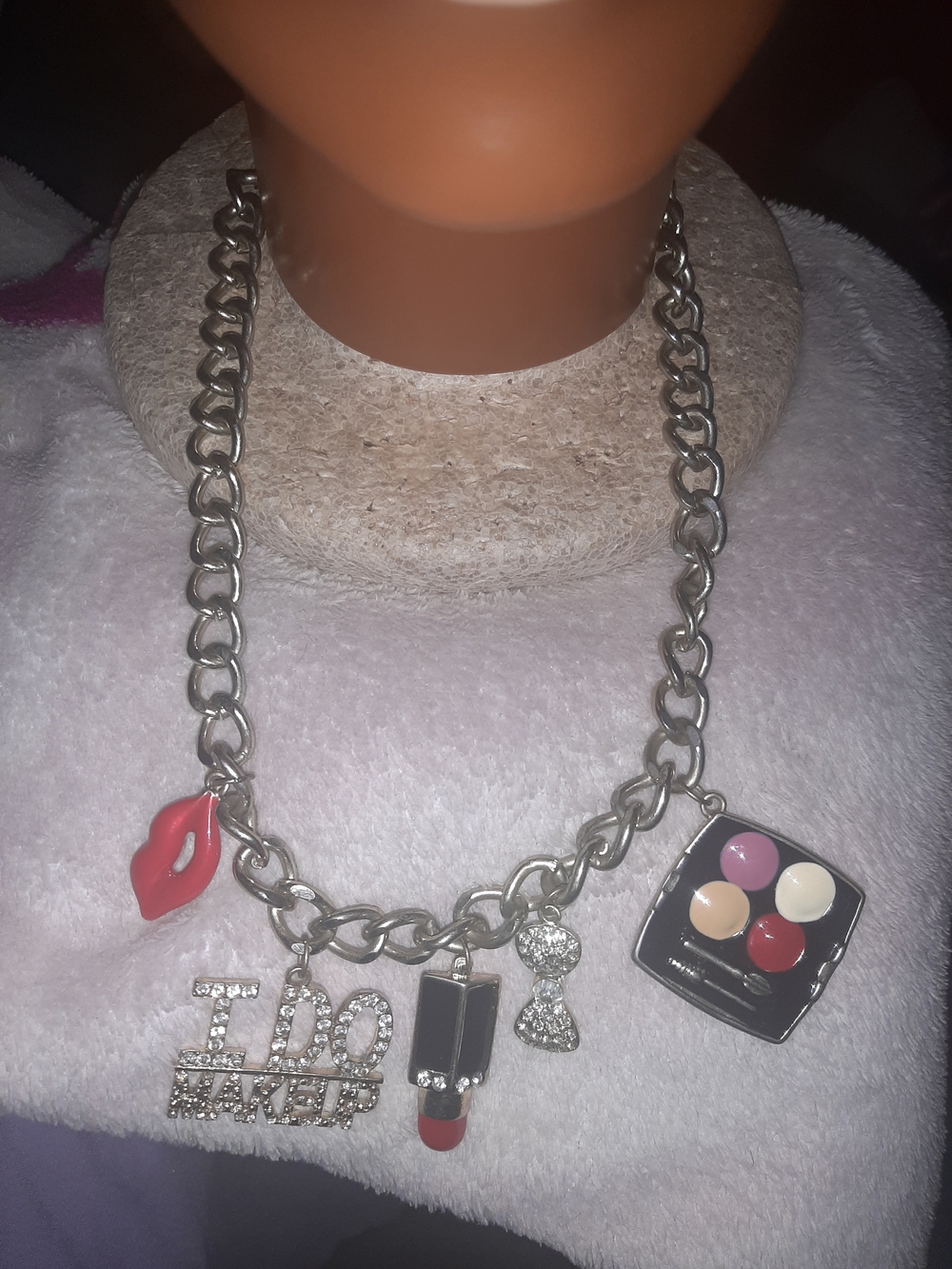 Women’s Silver-Tone Charm Necklace with Pink and Red Accents